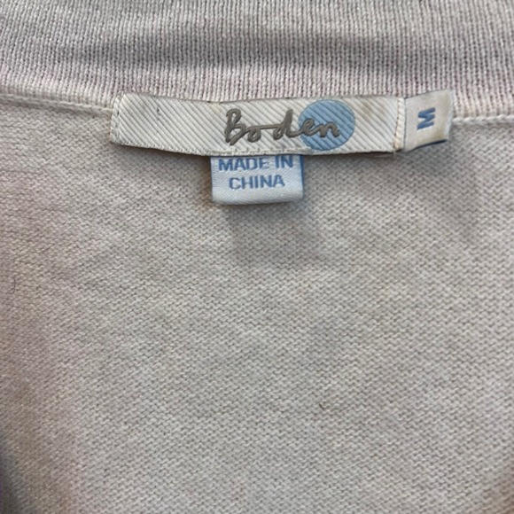 Boden Womens Wool Cashmere V-Neck Striped Trim Preppy Sweater Cream  Size M - Picture 3 of 5